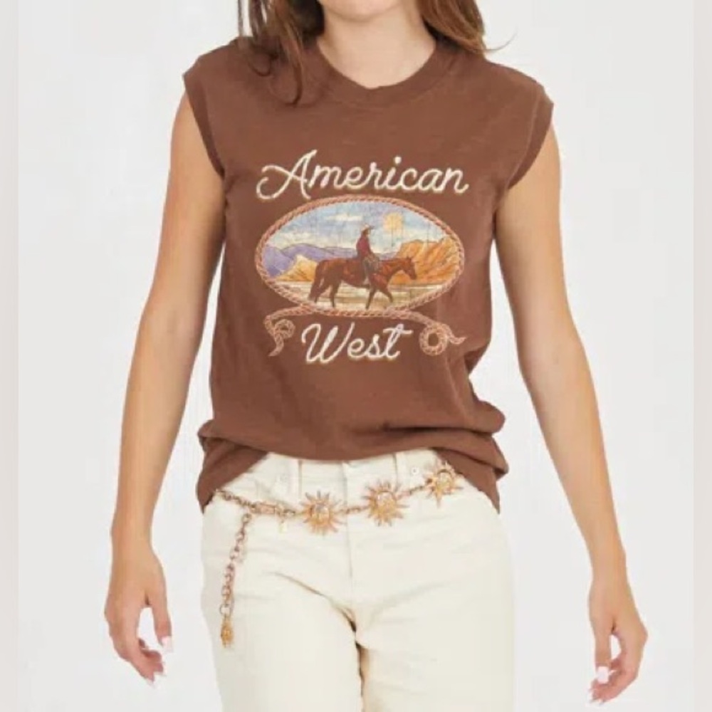 Girl Dangerous American West Sleeveless Multicolor Graphic Tee Brown Size M